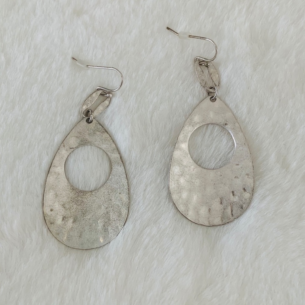 Brushed Silver Dangle Earrings